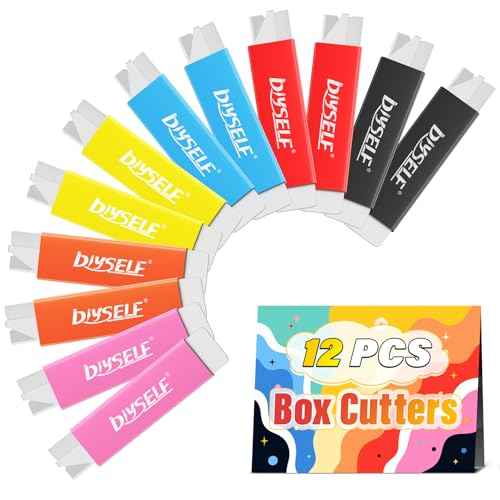 DIYSELF Box Cutters 12 Pack, Utility Knife, Box Cutter Retractable with Razor Blade, Box Opener for Package, Utility Knives for Office, School, Home, Flat Box Cutter for Women, Letter Opener for Mail