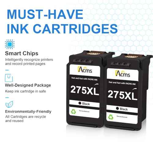 PG-275XL Black Ink Cartriage Replacement for Canon 275 PG-275 XL PG275 275XL Value Pack Ink Cartridge for PIXMA TS3500 TS3520 TS3522 TR4720 TR4722 TR4700 Printer High Capacity (2 Black)
