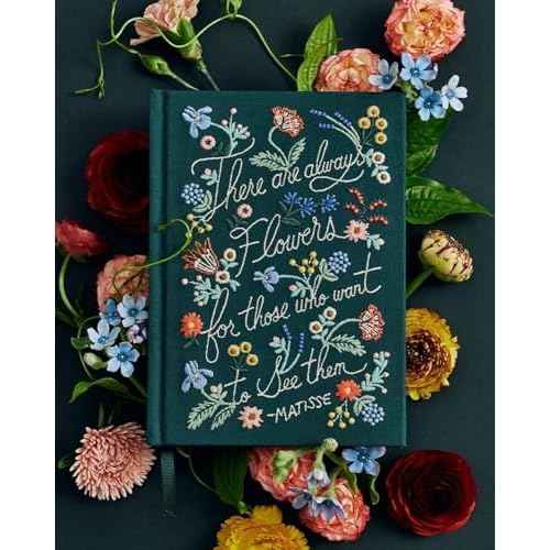 RIFLE PAPER CO. There Are Always Flowers Embroidered Journal | 240 Ruled Pages, Cloth Cover with Floral Embroidery & Grosgrain Ribbon Bookmark, Lay-Flat Binding, 8" L x 5.75" W