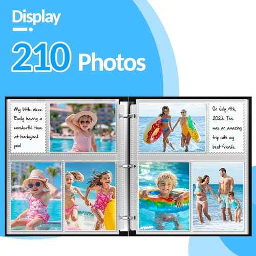 35-Pack 4x6 Clear Photo Sleeves for 3 Ring Binder - 210 Photo Acid Free Plastic Archival Protector Refill Pages for 8.5x11