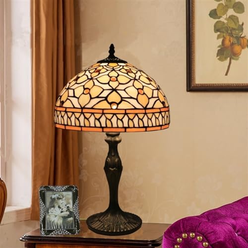 Tiffany Style Table Lamp Glass Bedside Lamp Antique Luxurious Bedside Desk Reading Light Desk Light Metal Base Decor Bedroom Living Room Home Office (HE128619AT)