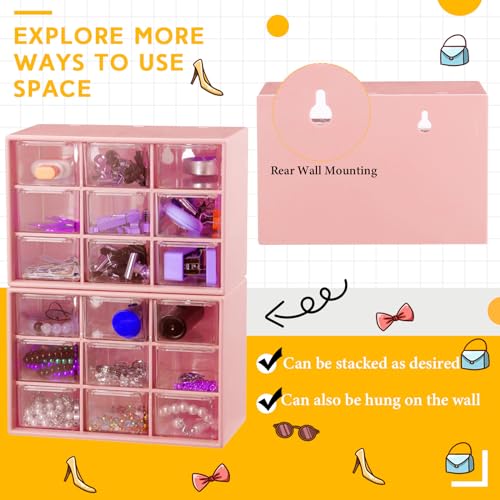 Wenqik Pink 2-Piece Mini Drawer Storage Organizer with 9 Clear Compartments