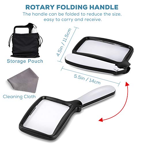 Tobegiga Black Handheld LED Lighted Reading Magnifier 5X Rectangle for Seniors