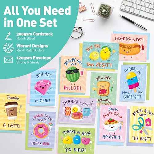 S&O Assorted Funny Thank You Cards with Envelopes - Cute Thank You Cards for Teachers, Office Coworker, Employee & Staff Appreciation - Appreciation Card for Kids, Students & Friends, 4x5.5¡±