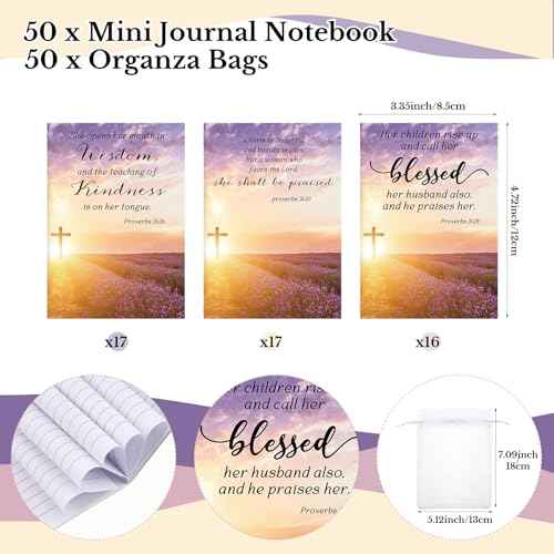 Spakon 50 Sets Mother's Day Church Gifts Bible Verse Notebooks Christian Pens with Organza Bags Religious Mother's Day Gifts for Mom