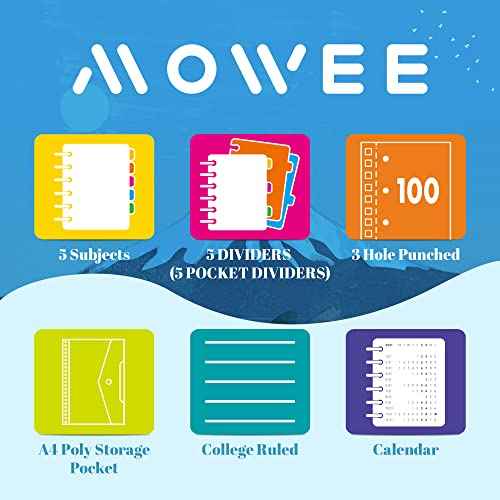 5 Subject Notebook, 3 Pack College Ruled Notebook with Storage Divider Pockets, Index Tabs, 11" Ruler, 200 Pages, for School, Business, Office Supplies, 8.1''x11.7''£¨Black Red Blue