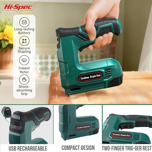 Hi-Spec 4V Cordless USB Staple Gun Kit with Case for Upholstery & DIY