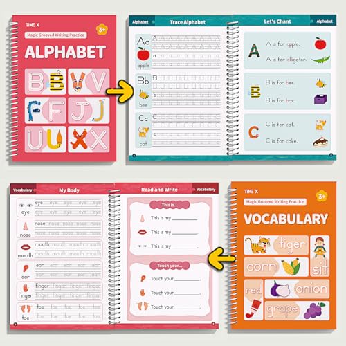 TIME X Magic Grooved Writing Practice Books, Reusable Handwriting Practice Books, Groove Workbooks, Handwriting Practice for Kids 3 +, Large Writing Practice Books (Practice 6-Books)