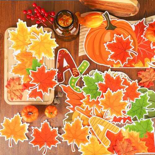 97 Pcs Fall Tree Bulletin Board Decorations Maple Leaves Pumpkin Paper Cutouts Fall is in The Air Bulletin Board Cutouts Classroom Tree Decor with Glue Points for Home Classroom Wall Chalkboard Decor