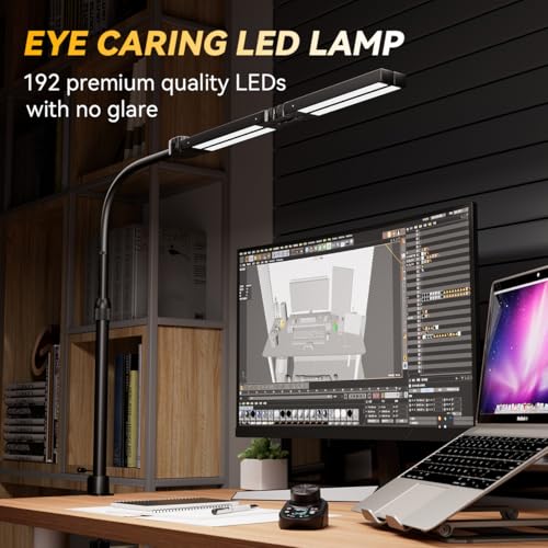 Adjustable LED Desk Lamp ? Stepless Dimming & Color Temp Remote Control, Eye-Caring 4 Large Bright Light Souce for Home Office, Gooseneck, Clamp Base, 5 Lighting Modes for Reading, Computer, DIY