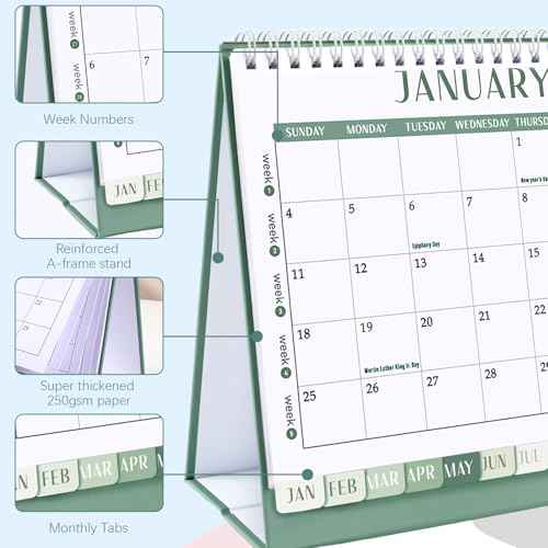 GuassLee Desk Calendar 2026, 2026 12 Months Flip Desktop Calendar Planner Small Runs From Jan 2026 to Dec 2026 with To-Do List & Notes For Home School Office Organizing, 7.5" x 6.8", Green White