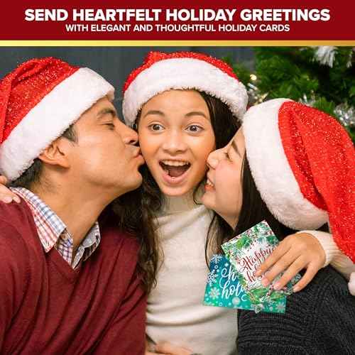 Decorably 40 Pack Foil Embossed 5x7in Assorted Holiday Cards Bulk with Envelopes and Stickers, 8 Elegant Designs Happy Holidays Cards with Envelopes, with Printed Message Inside