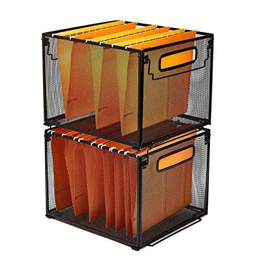 SETTFRFE 2 Pack File Organizer,Metal File Crates for Hanging Folders,Hanging Folder Organizer,Letter Size, Black