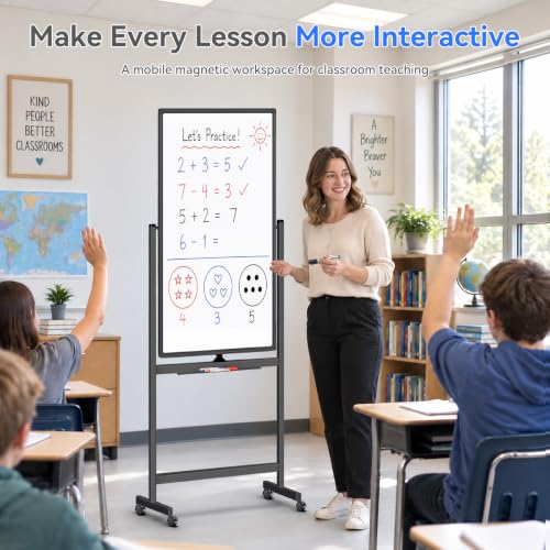 Maxtek Black Magnetic Whiteboard on Wheels 40x24 Mobile Double-Sided