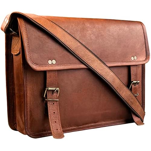 RUSTIC TOWN Leather Messenger Bag for Men Women - Full Grain Leather Laptop Satchel Office Shoulder Bag