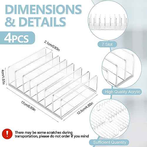 Geetery 4 Pcs Acrylic Cash Tray for Cash Stuffing Mail Sorter Organizer Clear Desk Envelope Organizer for Sorting Mail Envelope Bill Business Card Eyeshadow Palette(7 Slot)