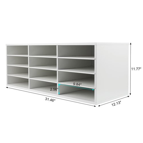 PAG Mail Sorter, Wood Countertop Literature Organizer, Student Mailbox for Classroom, Desktop Bill Paper Organizer for Office Home School, 12 Compartments, White