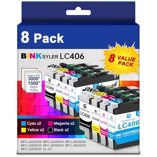 8-Pack LC406 Ink Cartridges for Brother LC-406 LC406XL Work for MFC-J4335DW MFC-J4345DW MFC-J4535DW Printer (BK/C/M/Y x2)