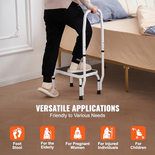 VEVOR 1-Step Stool with Handrail, 330 lbs Capacity, 3-Stage Height Adjustable Steel Step Ladder