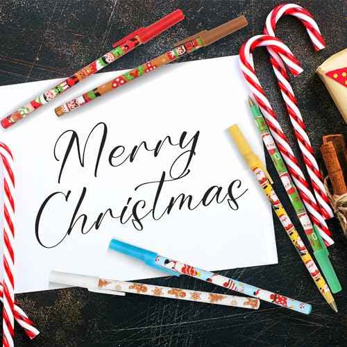 FINGOOO 36 Pieces Christmasb Ballpoint Pens,Christmas Pens for Kids Adults Bulk 12 Styles Black Ink Pens for Goodie Bag Stuffers Home School Office Party Gift