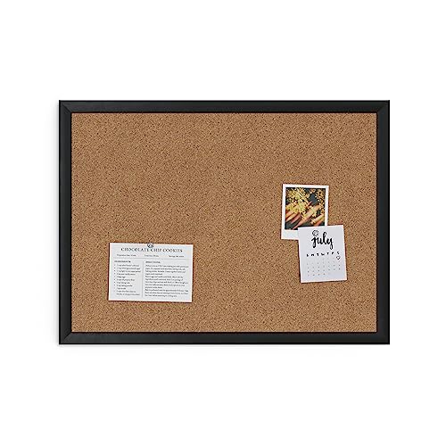 U Brands 17" x 23" Cork Bulletin Board with Black Wood Frame - Modern Office & Home Decor