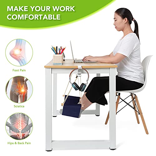 iMissiu Black Foot Hammock Under Desk Foot Rest – Adjustable Office Hamock with Headphones Holder