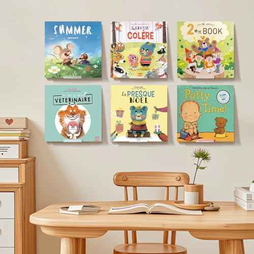 6Pcs Vinyl Record Display Shelf Wall Mount No Drill, Self Adhesive Clear Acrylic Album Holder, Invisible Floating Shelves for CD Shelf, Kids Bookshelf, Suitable for Home Office