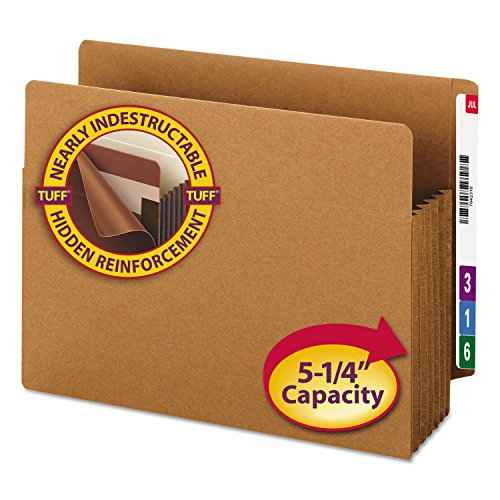 Smead End Tab TUFF¢ç File Pocket, Reinforced Straight-Cut Tab, 5-1/4" Expansion, Tyvek¢ç Gusset, Extra Wide Letter Size, Redrope, 10 per Box (73790)