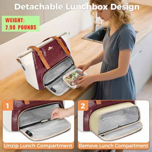 MATEIN Laptop Tote Bag with Lunch Compartment Detachable, 15.6 Inch Insulated Work Tote Bag for Women PU Leather Work Purse with Lunch Compartment, Computer Handbag Commute Office