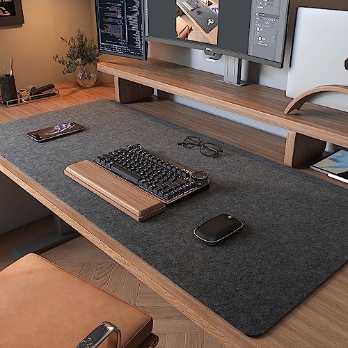 DAWNTREES Large Felt Desk Mat Protector 36 x 16 Inches Dark Grey