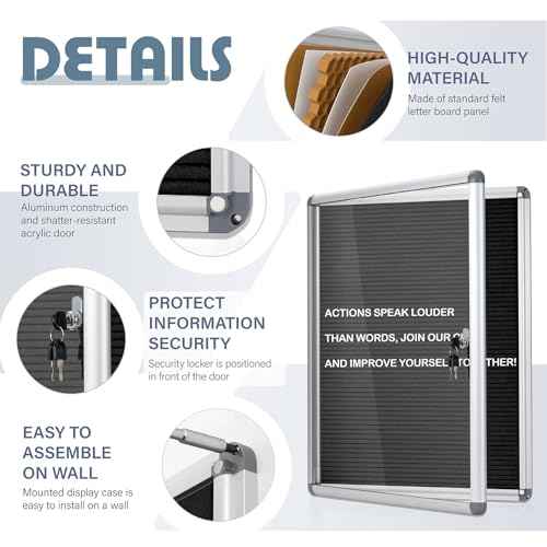 Enclosed Changeable Letter Boards Felt Message Board with Locking Door, Black, Aluminum Frame, 19X12 inches