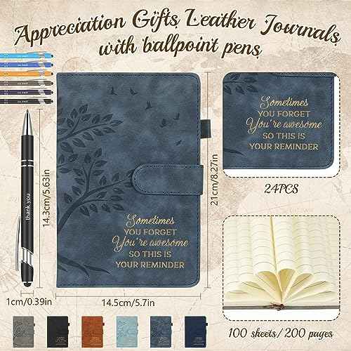 Seajan 24 Pcs Employee Appreciation Gifts Team Appreciation Gift Bulk 12 Inspirational A5 Leather Journals 12 Motivational Metal Ballpoint Pens Thank You Notebooks for Christmas Coworker Teacher Men