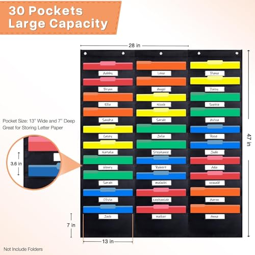 Opret 30 Pockets Hanging Storage Pocket Chart with 5 Hangers for Office & Classroom Organization