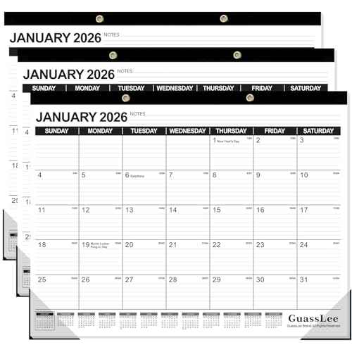 GuassLee Large Desk Calendar 2026, 3 Packs, 18 Months from Jan. 2026 to Jun. 2027, 22" x 17" Desk/Wall Calendar Hanging Planner with Julian Date, Notes, Corner Protectors for School Home Office