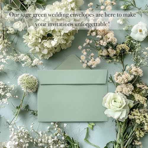 50 Packs 5x7 Envelopes, Sage Green 5x7 Envelopes for Invitations, Wedding, Postcards, Greeting Cards, Mailing