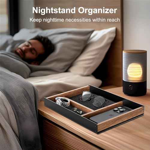 UPERGO Desk Drawer Organizer Tray, Mens Valet Made of Aluminum and Walnut, Aesthetic Desk Accessories for Office Home Supplies