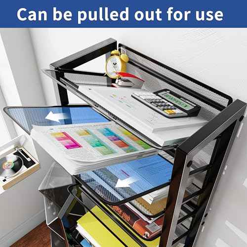 Simple Trending 12 Tier Rolling File Cart,Desk File Organizer with Sliding Trays and Wetal Mesh Paper Letter Storage Multi Functional Rolling Clutter Cart for Office, Home, School, Black