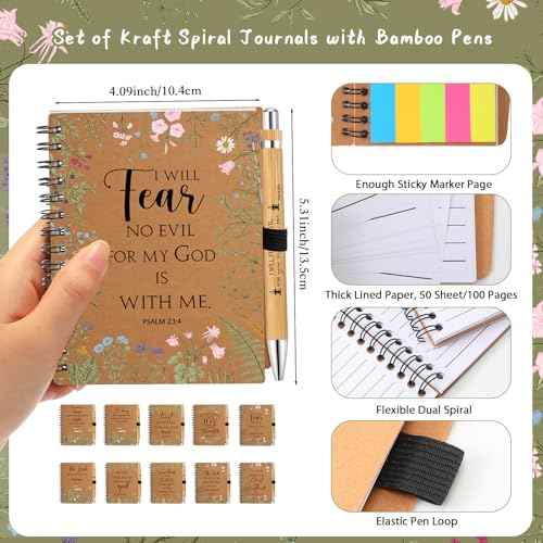 20 Sets Christian Spiral Notebooks Bulk Inspirational Religious Bible Verse Prayer Notepad with Sticky Note Pen Christmas Gifts for Church Study Group Member Vbs Sunday School (Kraft)
