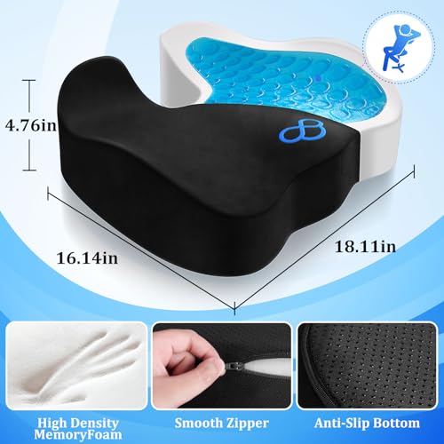 CushyOasis Gel Memory Foam Seat Cushion for Office & Wheelchair, Large Black