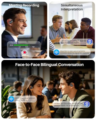 TOZO Matte Black OpenWear Open Ear Bluetooth Earbuds with AI Translation