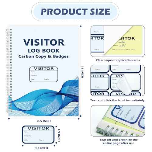 3 Pack of 450 Visitor Log Book Visitor Badges Registry Log with Carbon Copy Visitor Stickers Letter Size Extras Protecting Privacy Pages Spiral Bound Self Visitor Badges Guest Register Book (3)