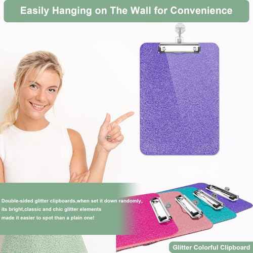 1 Pcs Clear Glitter Clipboards, Plastic Clipboard with Pen Holder,Size 8.85 x 12.4 in Shiny Clipboards with Low Profile Clip,Cute Hanging Clipboard for Office School Supplies Sparkly Clip board-Purple
