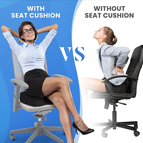 TushGuard Memory Foam Office Chair Cushion Black Large - Ergonomic Seat Pad for Pain Relief