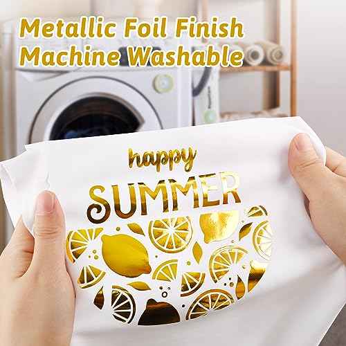 Gatichetta Heat Transfer Vinyl Roll, Metallic Foil Gold Iron On Vinyl 12" X 25ft Chrome HTV Vinyl for Garments