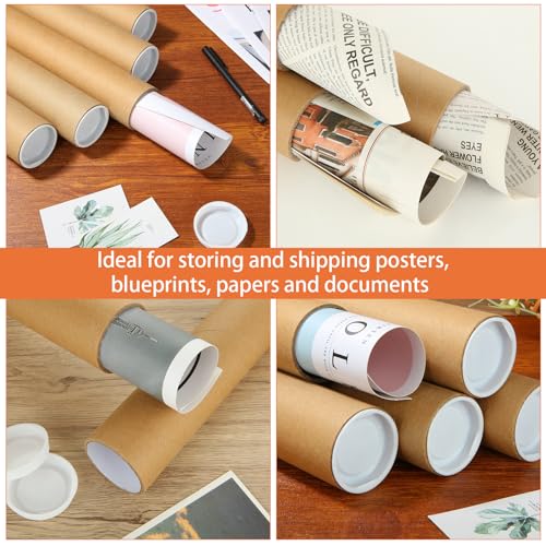 15 Pack 2x15 Inch Kraft Paper Poster Tubes with Caps for Shipping & Storage