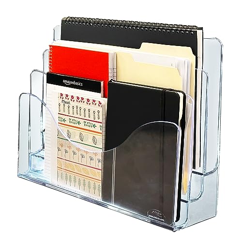 Azar Displays 250099-3PK Three Tier File and Brochure Desktop Wall Organizer Holder with Dividers brochure display stand acrylic file holder, Clear , 3-Pack