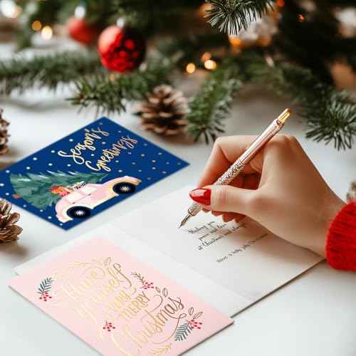 24 Pack Gold Foil Christmas Cards with Envelopes and Inside Messages 6 Assorted Designs Christmas Cards Bulk for Friends, Family, Kids, Boys, Girls.