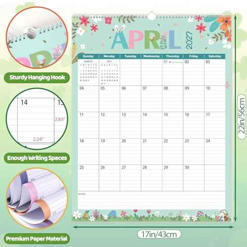 GuassLee Extra Large Wall Calendar 2026-2028, 36-Month Vertical Wall Calendar 2026, Jan. 2026 to Dec. 2028, 17" X 22" Paper Hanging Planner with Thick Paper Spiral Bound for Office Home Organizing