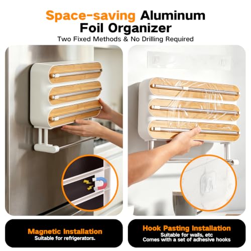 4-in-1 Magnetic Kitchen Wrap Dispenser with Cutter & Paper Towel Holder