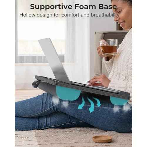 Lap Desk - Up to 17¡± Laptop Tray with Wrist Rest, Portable Handle, Fixed Mouse Pad, Tablet & Phone Slots, Laptop Stand for Bed with Cushion (Black)